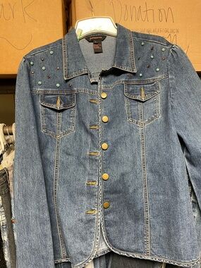 francesca rose Denim Jacket with Turquoise & Brown Stud Accents